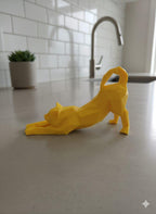 Statue Chat qui S'Étire 3D - Sculpture Low Poly