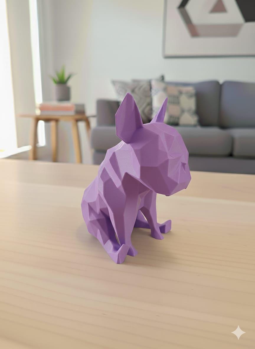 Statue Bouledogue Français 3D - Sculpture Low Poly