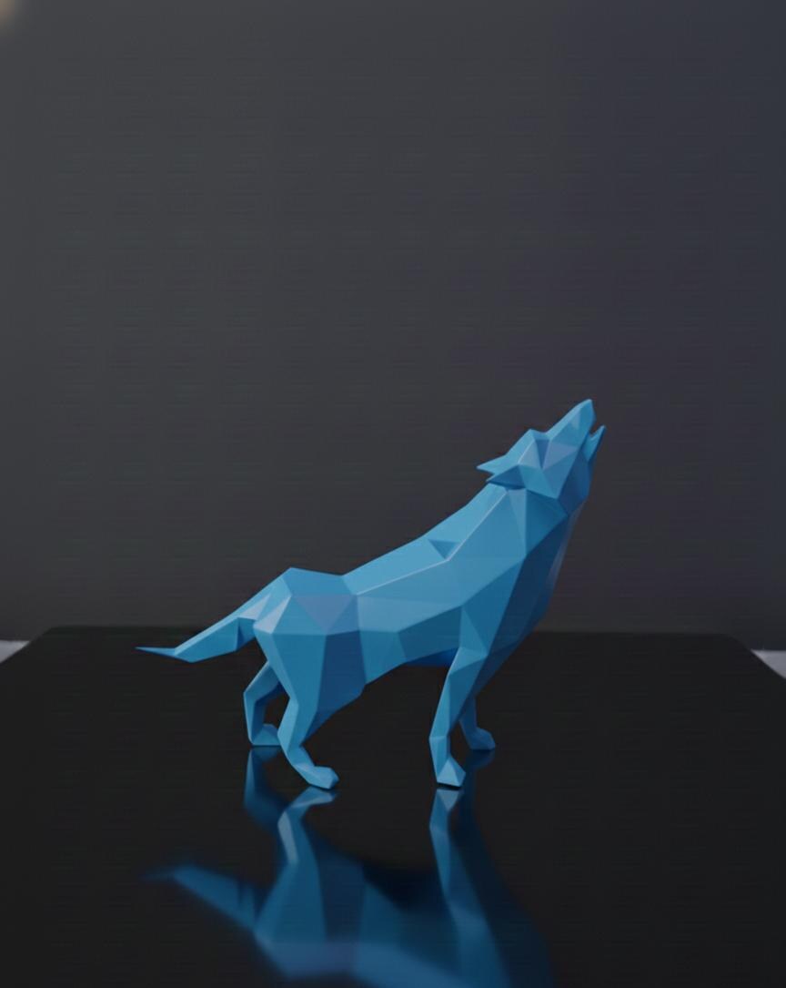 Sculpture Loup Low Poly 3D - Statue Sauvage Géométrique