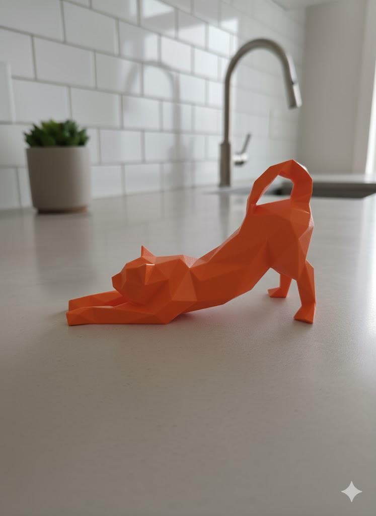 Statue Chat qui S'Étire 3D - Sculpture Origami