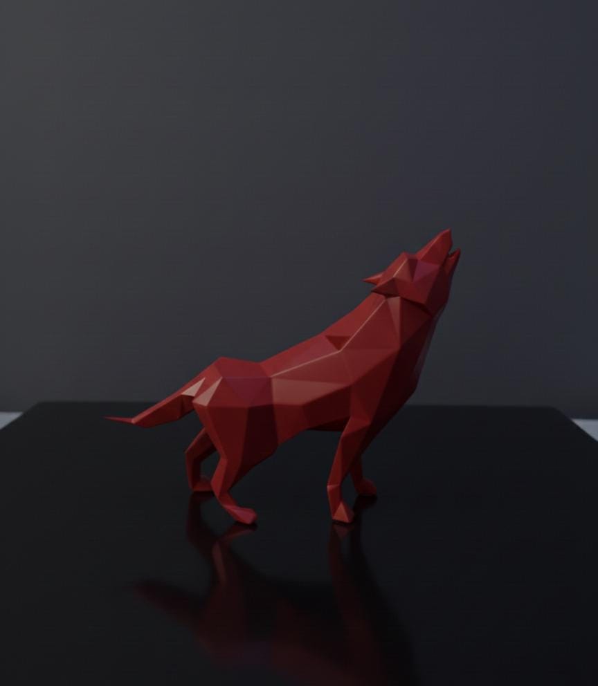 Sculpture Loup Low Poly 3D - Statue Sauvage Géométrique