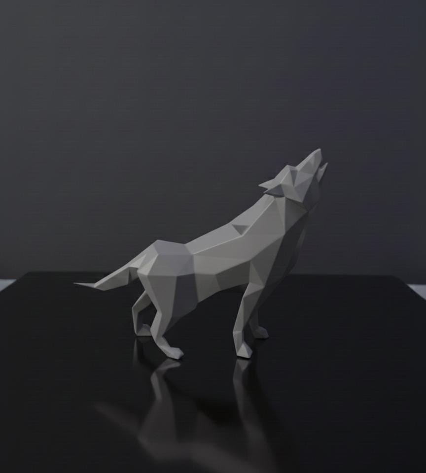 Sculpture Loup Low Poly 3D - Statue Sauvage Géométrique