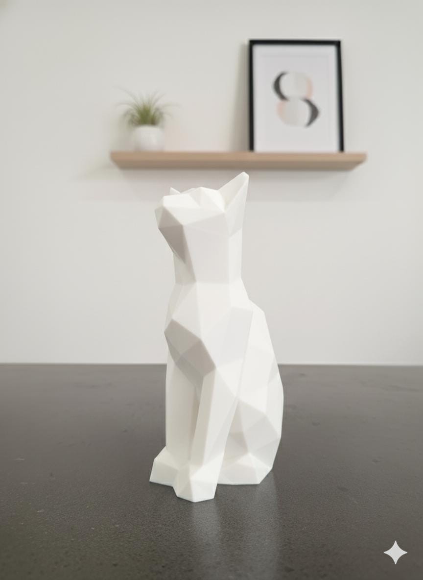 Statue Chat Origami 3D - Figurine Low Poly Moderne