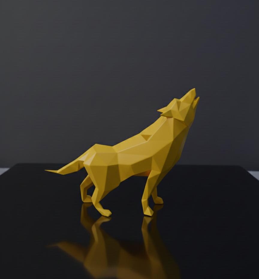 Sculpture Loup Low Poly 3D - Statue Sauvage Géométrique