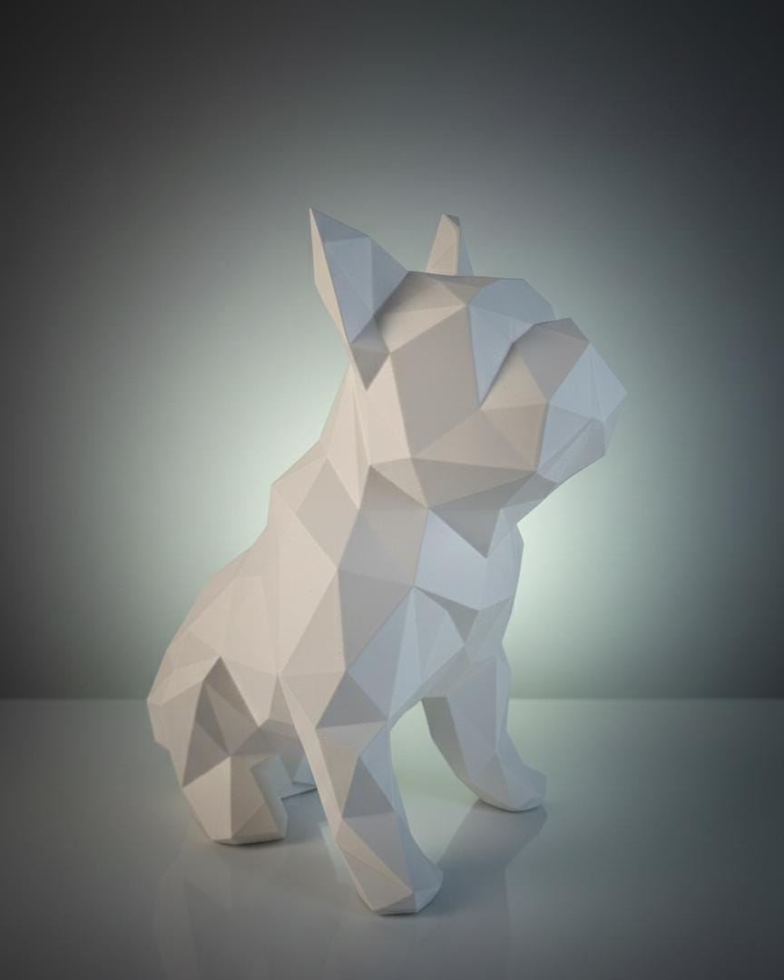 Statue Bouledogue Géométrique 3D - Sculpture Facettes