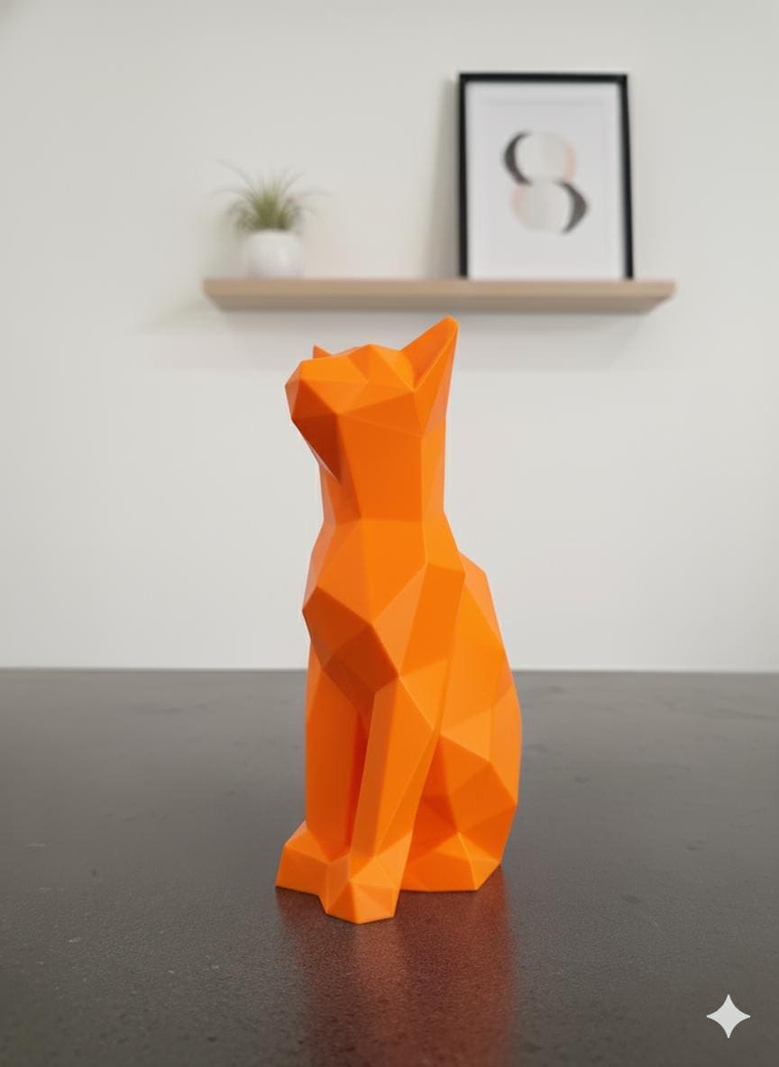 Statue Chat Origami 3D - Figurine Low Poly Moderne