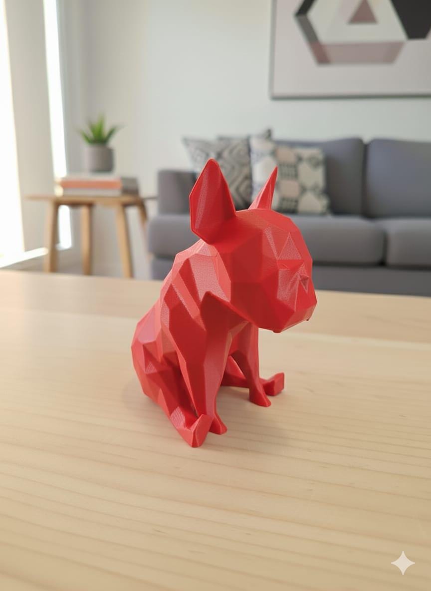 Statue Bouledogue Français 3D - Sculpture Low Poly