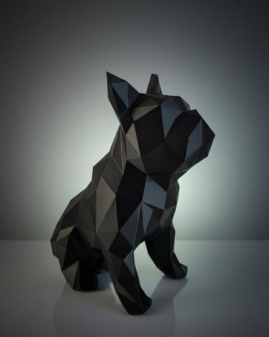 Statue Bouledogue Géométrique 3D - Sculpture Facettes