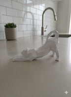 Statue Chat qui S'Étire 3D - Sculpture Low Poly