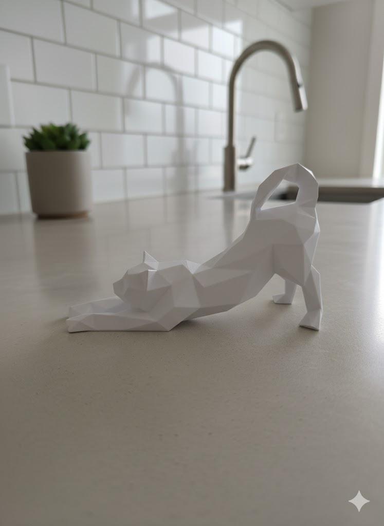 Statue Chat qui S'Étire 3D - Sculpture Origami