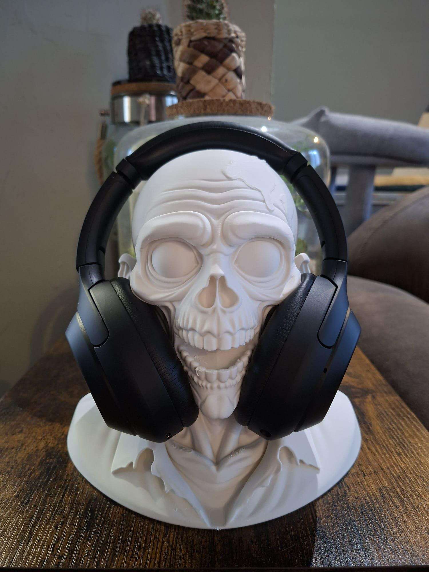 Support Casque Gamer Crâne 3D – Buste Squelette Blanc – Déco Gaming