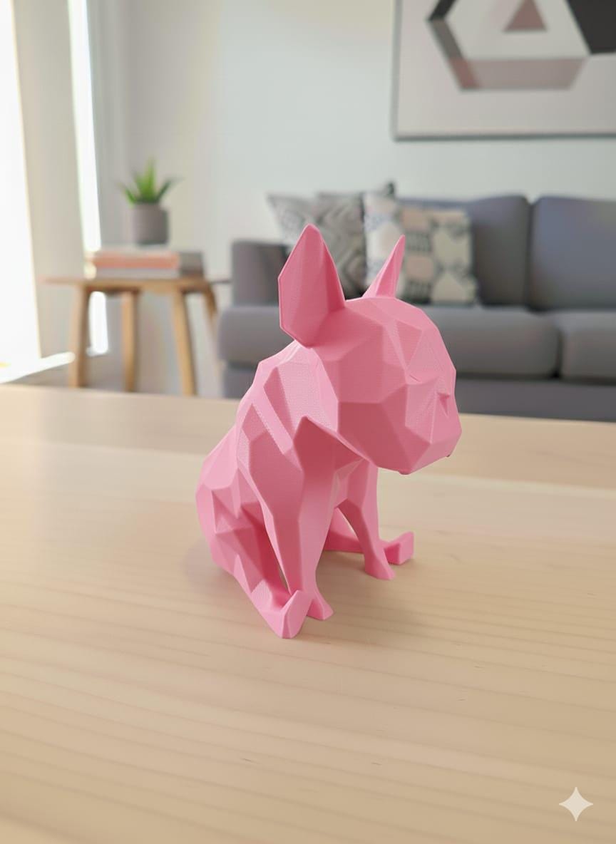 Statue Bouledogue Français 3D - Sculpture Low Poly