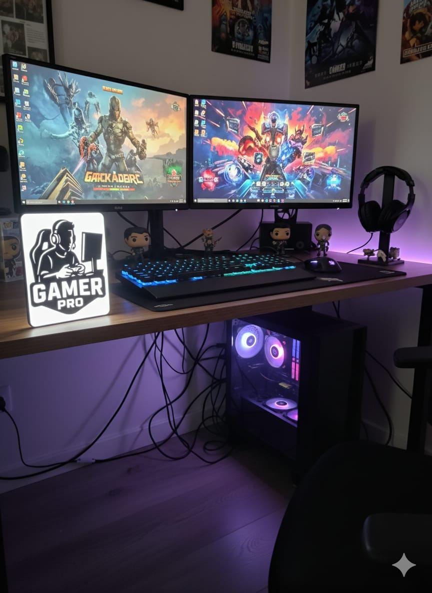 Lampe LED Gamer Pro Personnalisable 3D - Déco Bureau Gaming