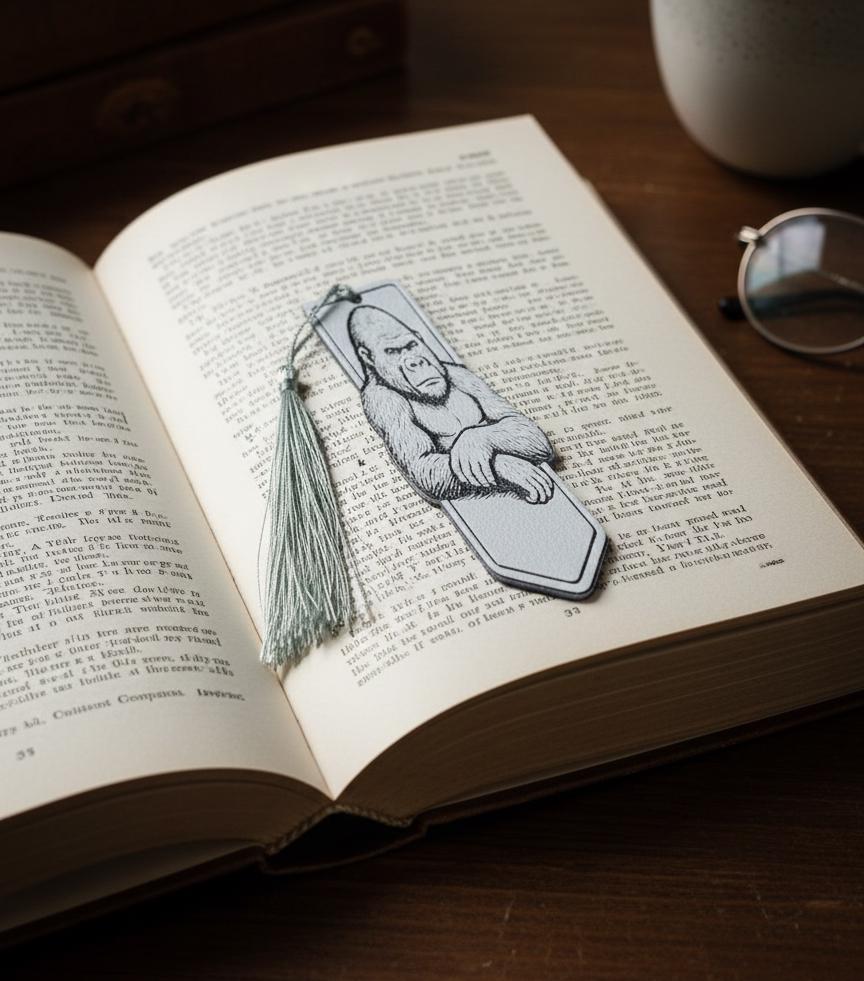 Marque-Page Gorille Réaliste 3D - Avec Pompon Argenté
