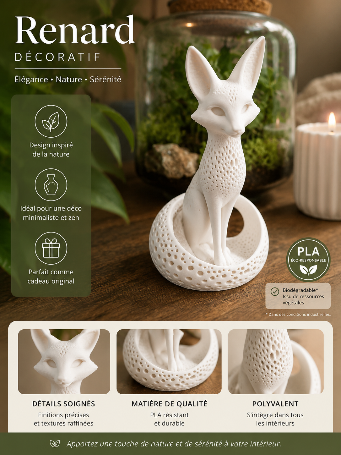 Fennec Décoratif – Figurine Imprimée en 3D, Made in France
