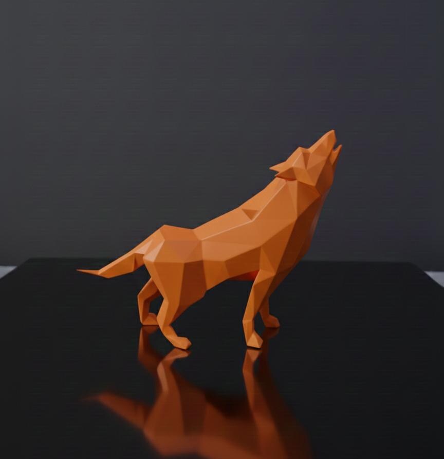 Sculpture Loup Low Poly 3D - Statue Sauvage Géométrique