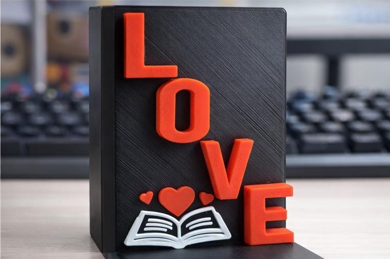 Serre-livres LOVE imprimé en 3D – Décoration bibliothèque, cadeau lecteur, idée Saint-Valentin