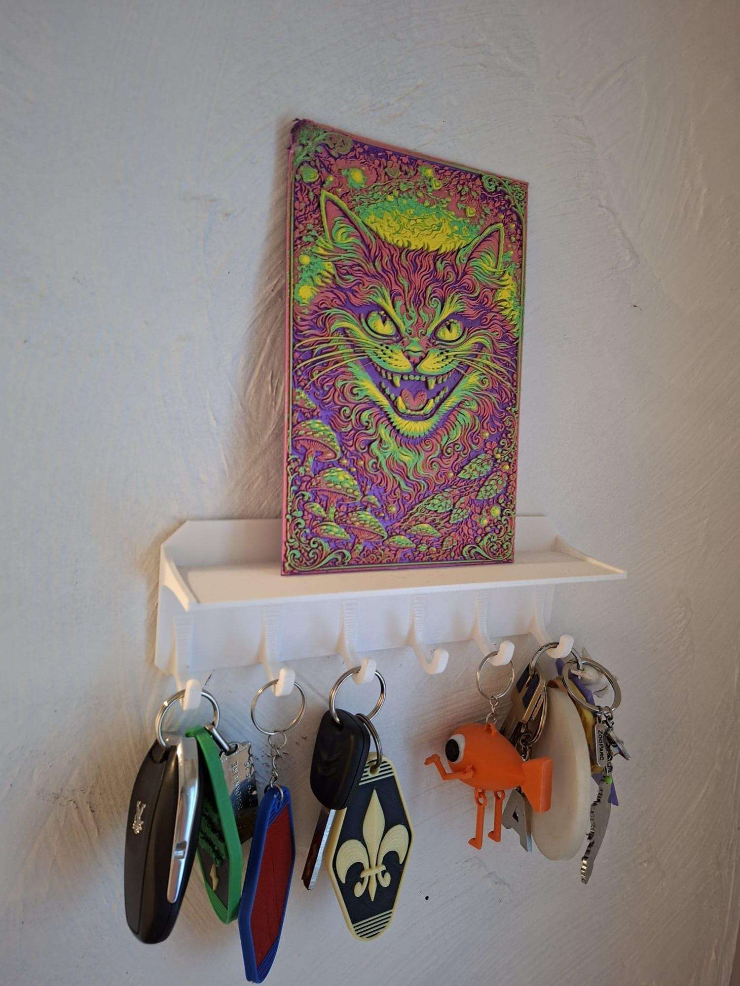 Tableau Chat Psychédélique Imprimé en 3D – Déco Murale Colorée en Relief – Pièce Unique Artisanale