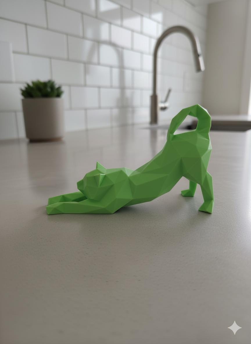 Statue Chat qui S'Étire 3D - Sculpture Origami