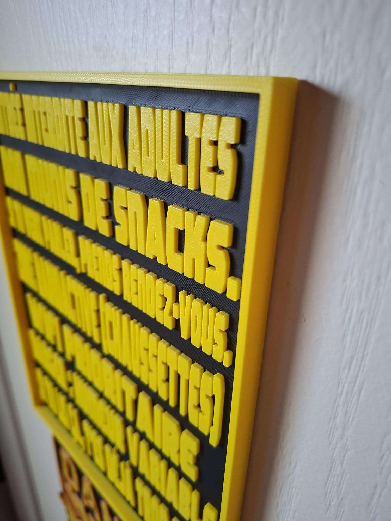Plaque Humour "Adults Prohibited" - Déco Chambre Ado - Panneau 3D Jaune-Noir