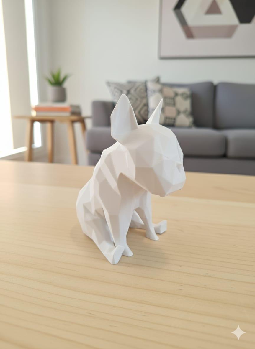 Statue Bouledogue Français 3D - Sculpture Low Poly