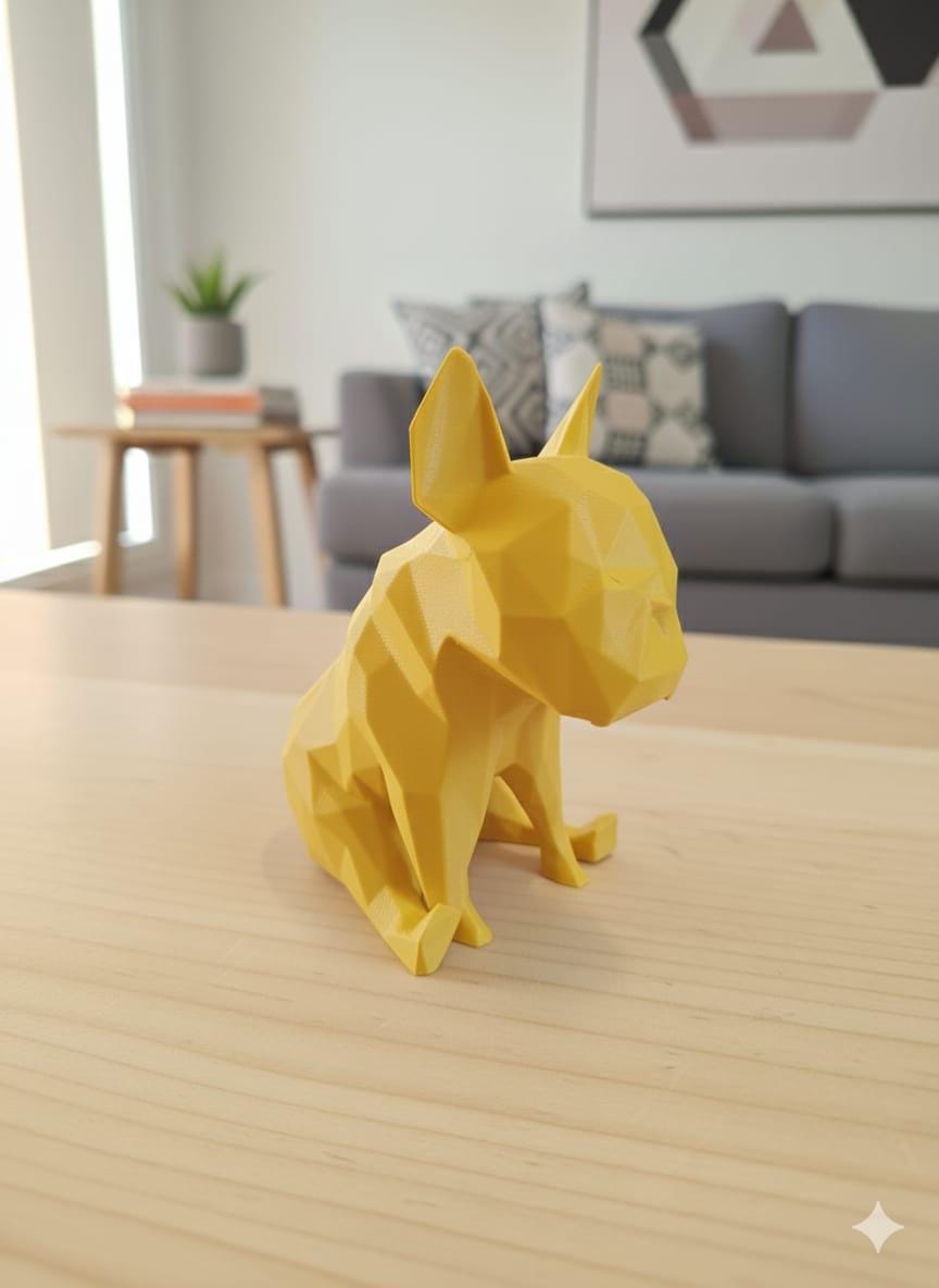 Statue Bouledogue Français 3D - Sculpture Low Poly