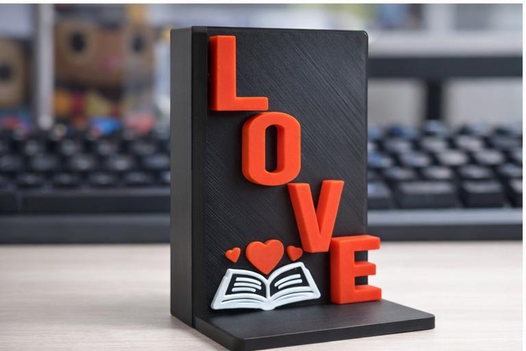 Serre-livres LOVE imprimé en 3D – Décoration bibliothèque, cadeau lecteur, idée Saint-Valentin