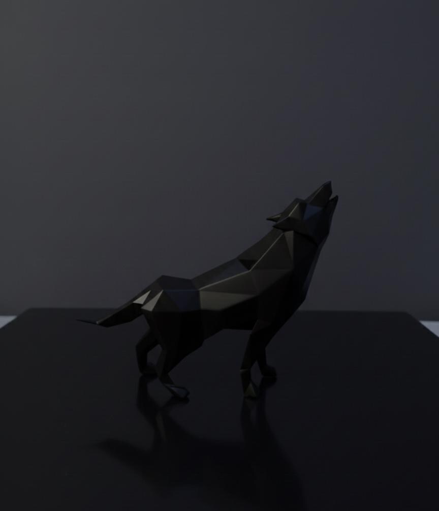 Sculpture Loup Low Poly 3D - Statue Sauvage Géométrique