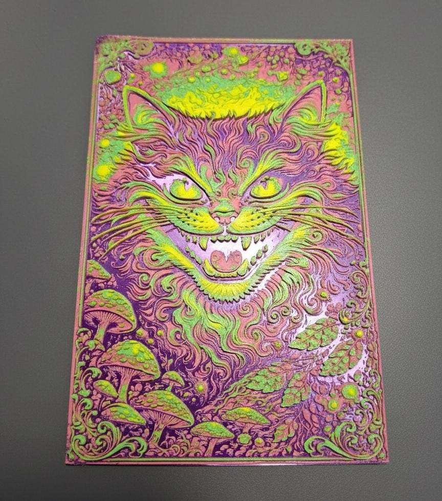 Tableau Chat Psychédélique 3D - Déco Murale Relief Colorée