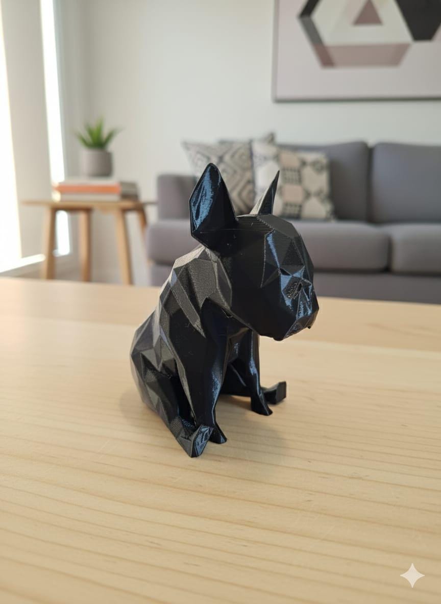 Statue Bouledogue Français 3D - Sculpture Low Poly