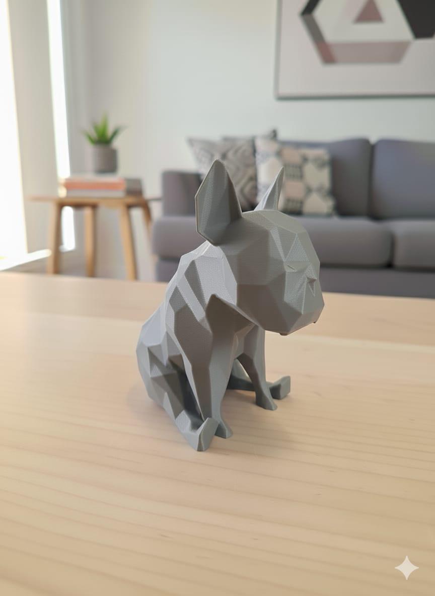 Statue Bouledogue Français 3D - Sculpture Low Poly