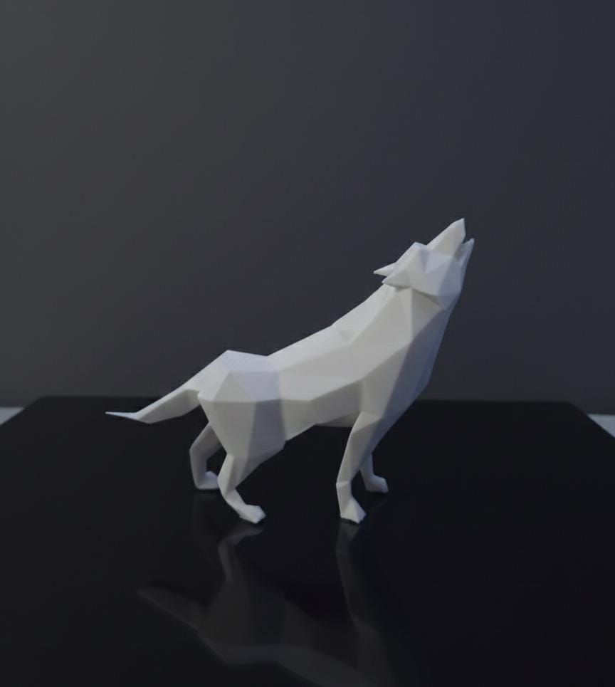 Sculpture Loup Low Poly 3D - Statue Sauvage Géométrique
